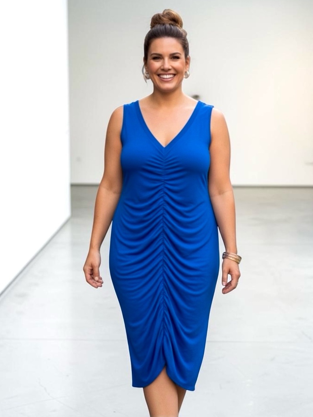 Torrid Sleeveless V-Neck Ruched Blue Midi Dress, 2X